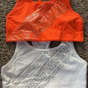 PINK Victoria's Secret Orange and White Sports Bras